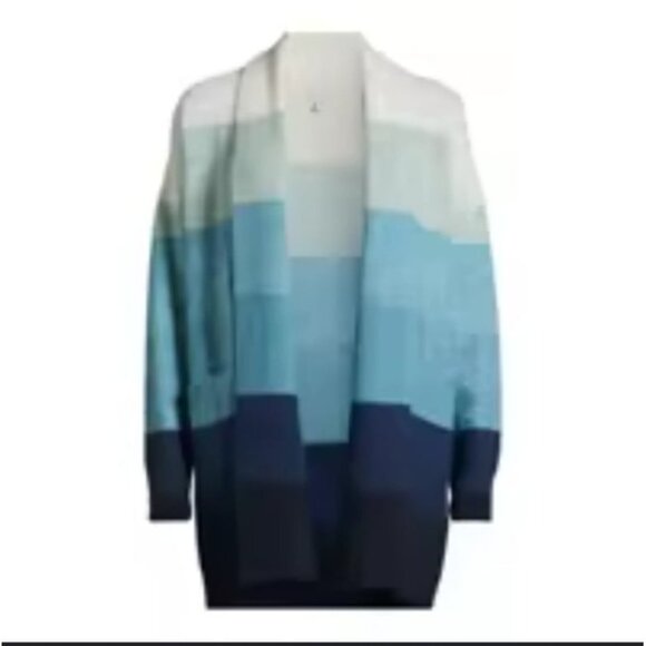 Wispr by Brodie Ocean Color Block Cardigan Cotton Silk Duster Sweater Blue Sz S - Picture 2 of 7